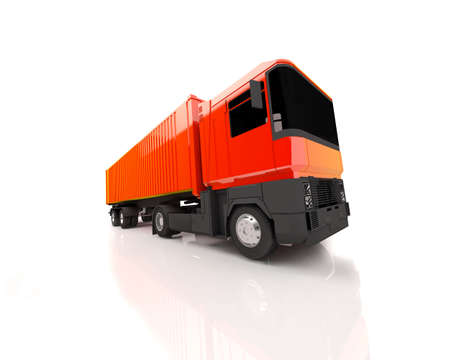 Front view of an orange truckの写真素材