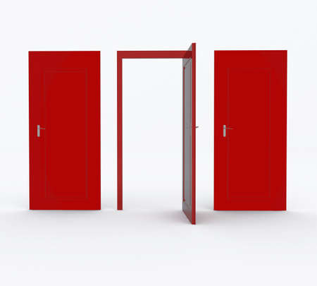 three doors, only one is open on ?????の写真素材