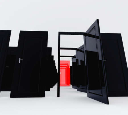 lot of black doors, only one red, is this the good choiceの写真素材
