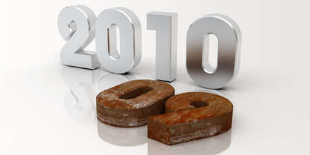 the celebration of the new year's day in 2010, the old number are rusty like the past yearの写真素材