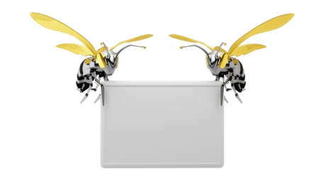 Two bees hold a blank space.Isolated on white.の写真素材