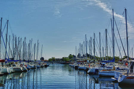 A view of the harbor sailboatの写真素材