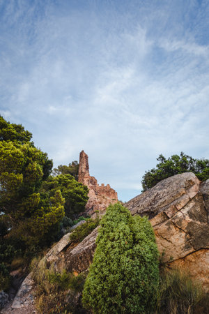 Medieval castle, located on a hill, in the municipality of Sierra, in the Valencia Community, in Spain. It's a tourist place.のeditorial素材