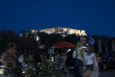 A night view of Acropolis of Athensの写真素材
