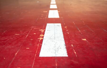 Basketball court flooring in an old gymの写真素材
