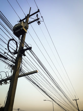 High voltage pylon in the evening