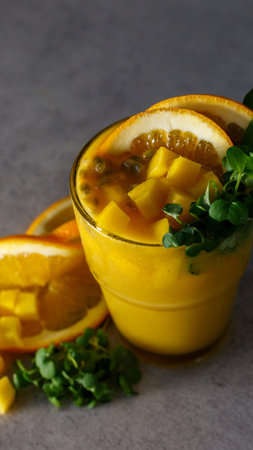Vibrant Citrus Delight, Freshly Blended Orange Smoothie With a Twist of Parsley