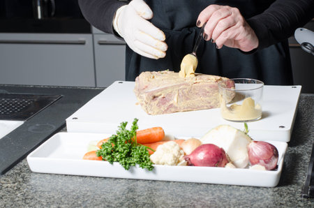 preparing the roast beefの写真素材