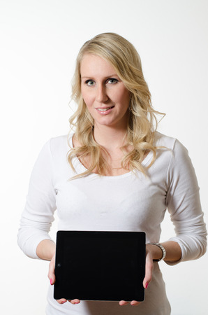 young woman with tabletの写真素材