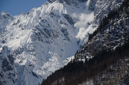avalanche at Koenigsee in Bavaria in Winter