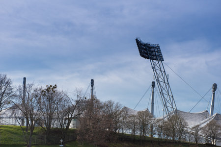 stadium lights and steel construction detail of socceer stadium