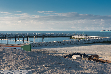 Construction of a port facility in Cadzand, Holland on the North Seaの写真素材