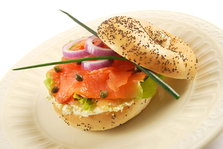 Smoked salmon with cream cheese bagel sandwichの写真素材