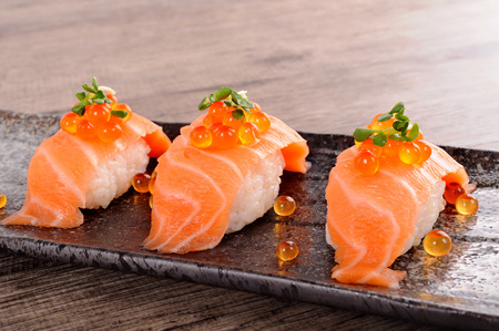 Salmon sushi with caviarの写真素材