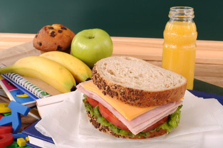 School lunch on classroom deskの写真素材