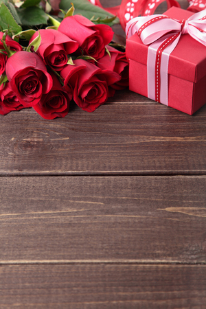 Valentine gift with red rosesの写真素材