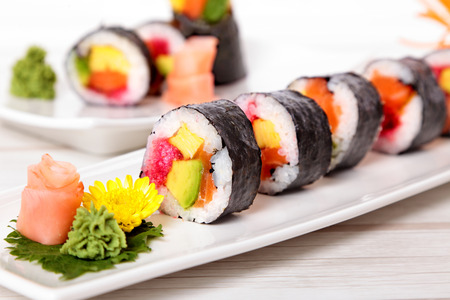 Row of maki sushiの写真素材