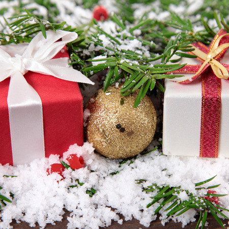 Christmas gifts under Christmas tree squareの写真素材