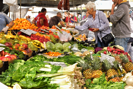 Marbella, Spain - March 18, 2019: Fresh fruit and vegetable local market in southern Spainのeditorial素材