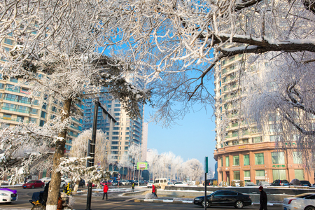 View of a city in winter seasonのeditorial素材
