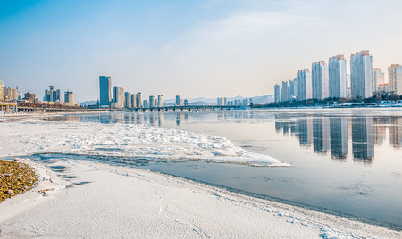 View of urban city in winterのeditorial素材