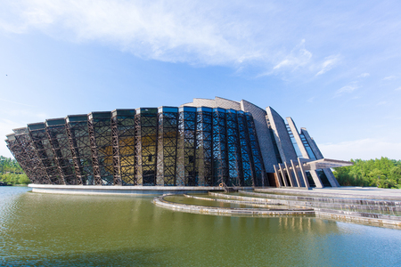 Exterior view of the Wuzhen Theatre in Zhejiang, Chinaのeditorial素材
