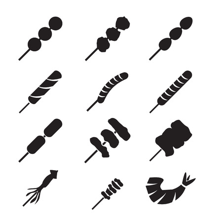 Set grilled menu  isolated silhouette vector iconのイラスト素材