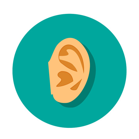 human ear icon with shadow in flat style, vectorのイラスト素材