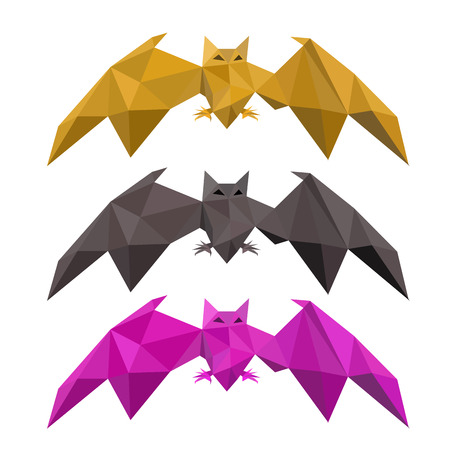 Set of low poly bat flying, vectorのイラスト素材