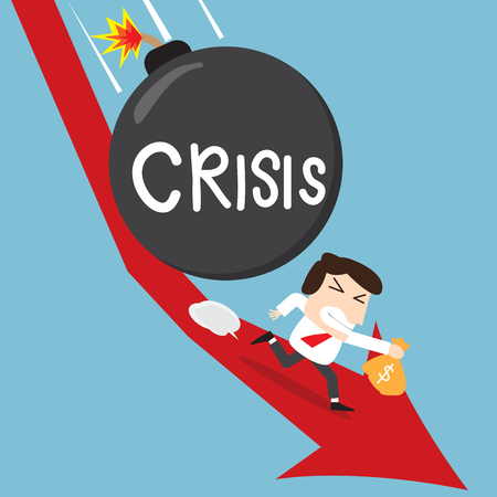 business man holding his money runaway from crisis bomb in stock down trend situationのイラスト素材