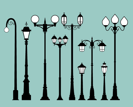 Set of street lamps in flat style, vectorのイラスト素材