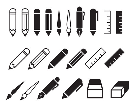 Set of pencil and pen icons, vector objectのイラスト素材
