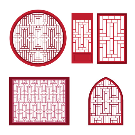 Window and door with asian pattern in modern and vintage style. vector illustration.のイラスト素材