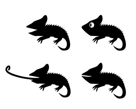 Set of lizard in silhouette style. side view, vectorのイラスト素材