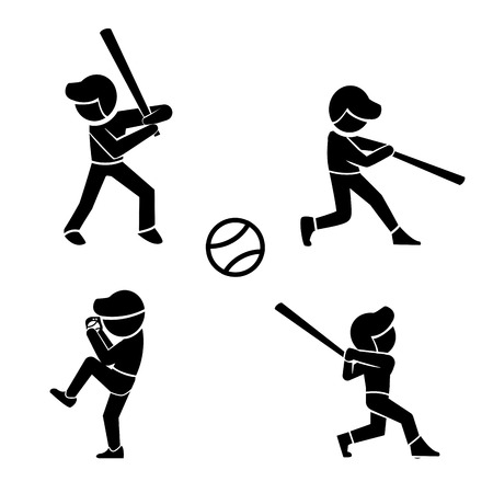 Set of baseball icons in silhouette style, vector iconsのイラスト素材