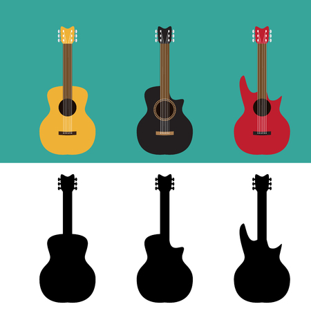 Set of guitar in flat and silhouette style, vectorのイラスト素材