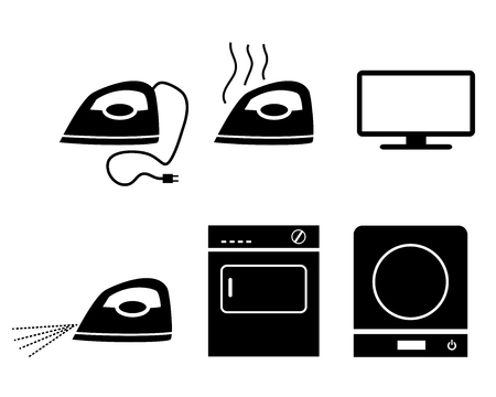 Electric stove, iron, incubators and TV icons, vectorのイラスト素材