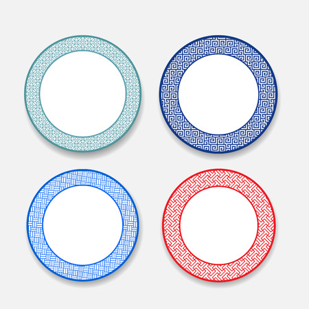 White dish with Chinese pattern, isolated vectorのイラスト素材