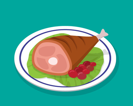 Grilled Roast leg steak on white plate with saladのイラスト素材
