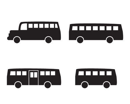 Set of big bus icons in simple silhouette styleのイラスト素材