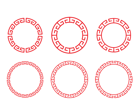Classic Chinese red circle window and photo frameのイラスト素材