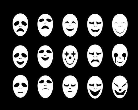 Set of White ghost face mask in flat style, vector designのイラスト素材