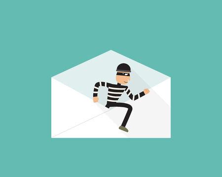 Thief walk out from phishing mail, vector designのイラスト素材