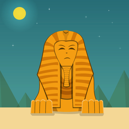 Front view, Sphinx at night time, vector landscape designのイラスト素材