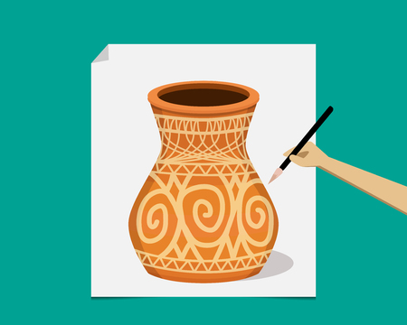 Artist painting ancient pottery on paper, vector designのイラスト素材