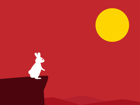 White rabbit on cliff with red background for moon cake festivalのイラスト素材