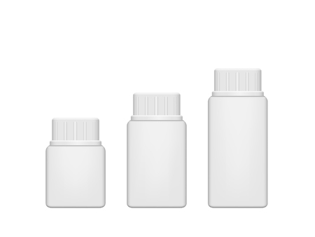 Realistic plastic rectangle pill bottle. Mock Up Template. Vector illustrationのイラスト素材