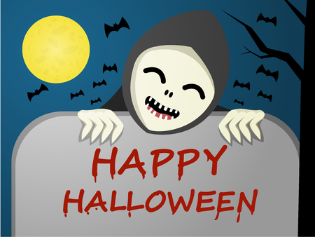 Friendly ghost and tombstone with red blood text , vectorのイラスト素材