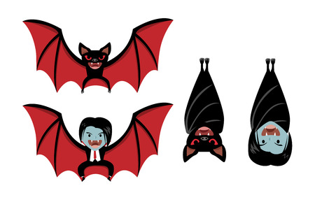 Vampire bat and Dracula on white, vector cartoon designのイラスト素材