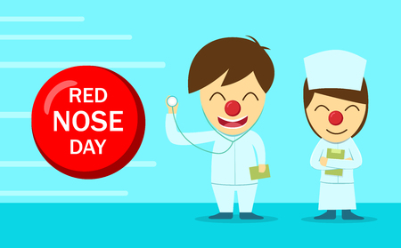 Doctor and nurse in red nose day vector art designのイラスト素材